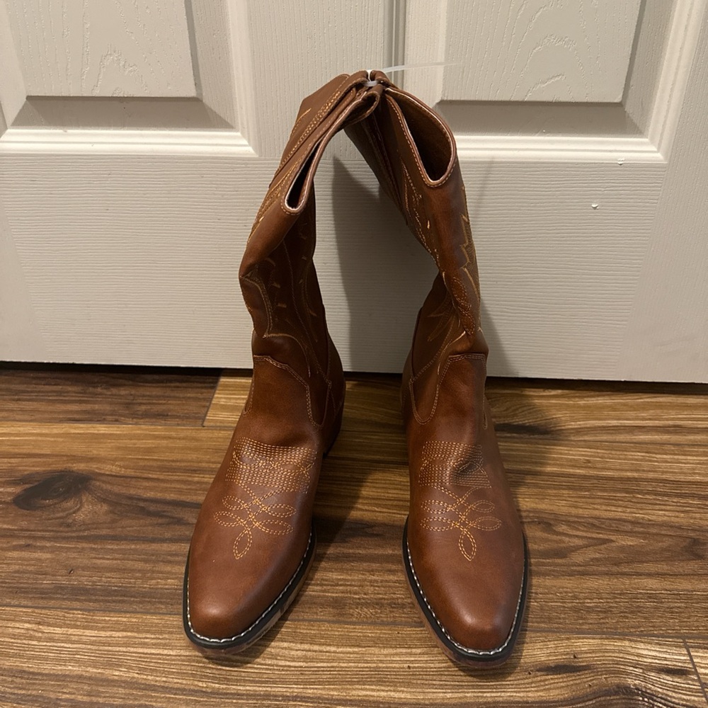 IUV Cowboy Boots For Women Pull On Pointy Toe Mid Calf Boots